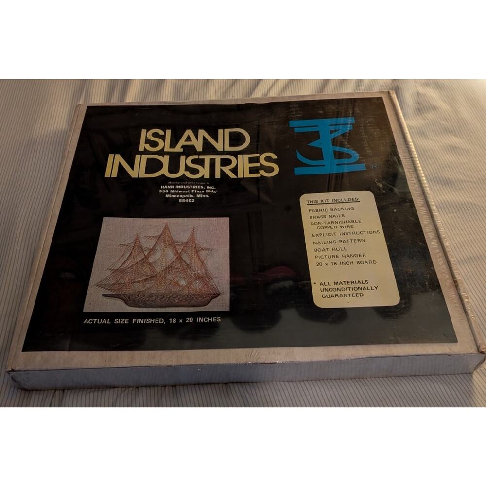 Vintage Island Industries NOS sealed 70's String Fabric Art Sailing Ship 20 x 18